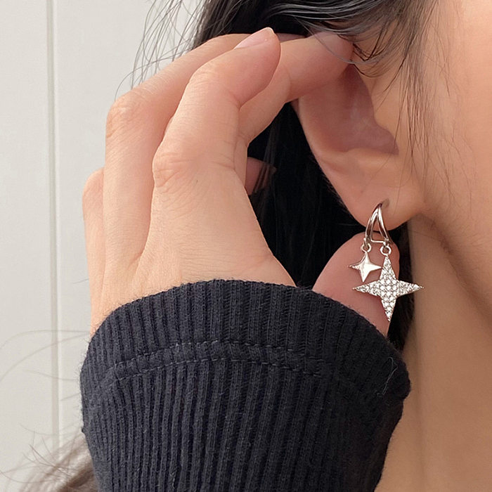 1 Pair Sweet Streetwear Star Inlay Copper Zircon Drop Earrings