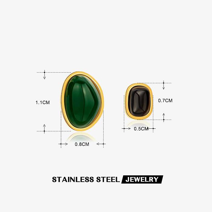 Collier de boucles d'oreilles rectangulaires en acier inoxydable, Style Simple, incrustation de pierres précieuses, plaqué or 18 carats