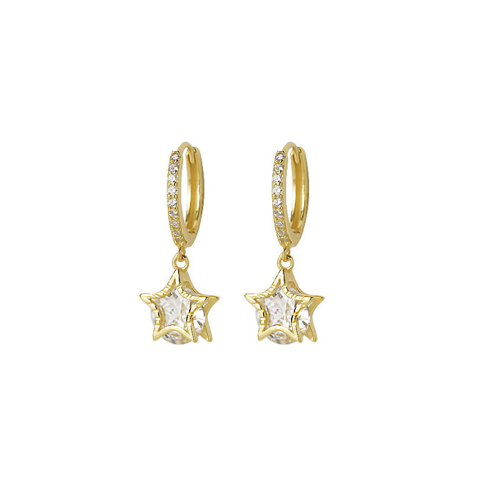 Boucles d'oreilles pendantes avec incrustation de pierres précieuses artificielles en cuivre, 1 paire de placage d'étoile douce