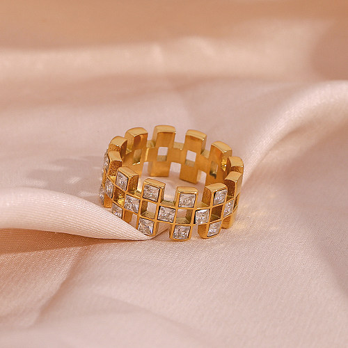 1 Piece Vintage Style Square Stainless Steel Plating Inlay Zircon Rings