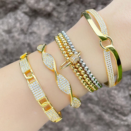 Bracelet en cuivre géométrique à la mode Bracelets en cuivre Zircon plaqué or