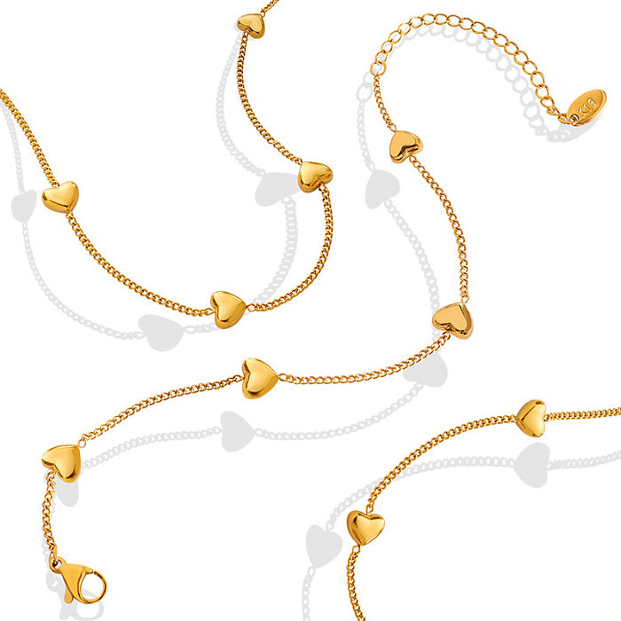 أزياء على شكل قلب قلادة نسائية سوار التيتانيوم الصلب مجموعة مجوهرات مطلية بالذهب