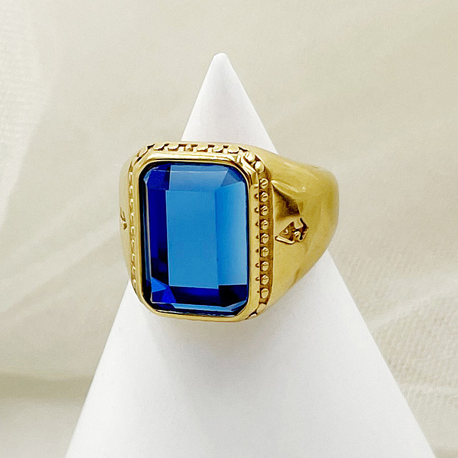 Glam Square Stainless Steel Plating Inlay Zircon Gold Plated Open Rings