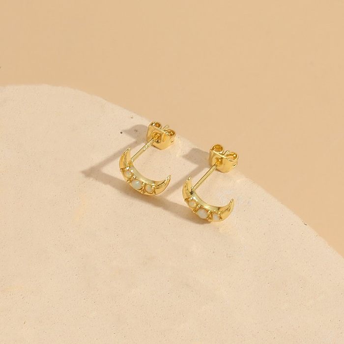 1 Pair IG Style Simple Style C Shape Eye Plating Inlay Copper Artificial Gemstones Zircon 14K Gold Plated Earrings