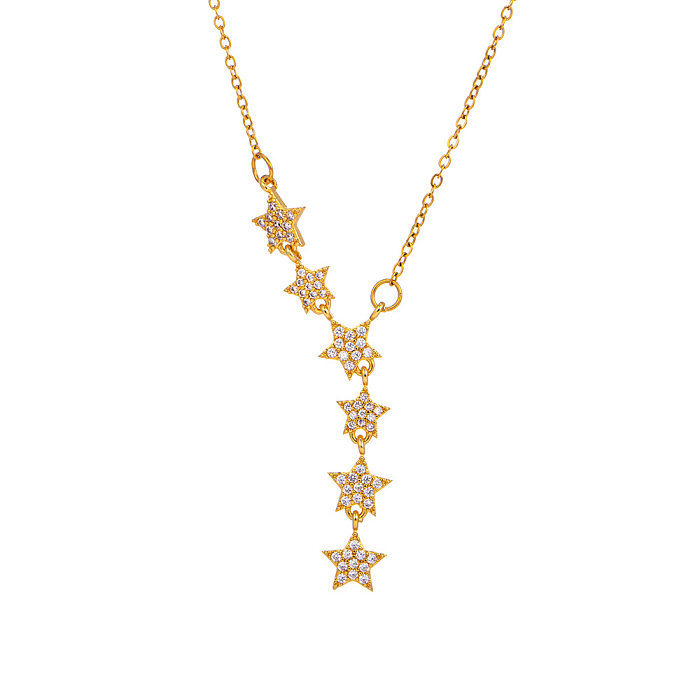 IG Style Sweet Star Copper Plating Inlay Zircon Pendant Necklace