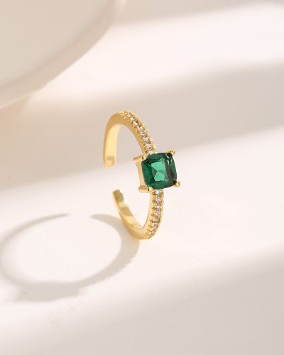 Luxurious Square Copper Plating Inlay Zircon 18K Gold Plated Rings