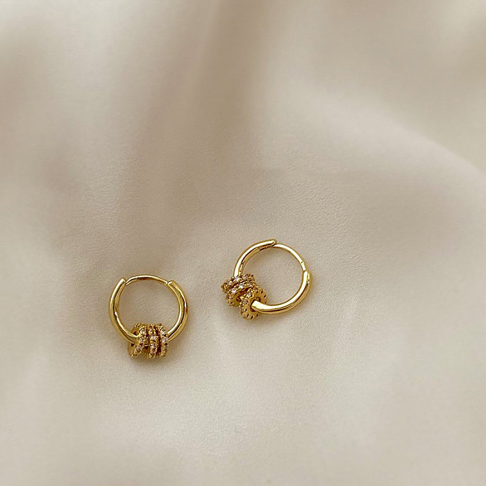 1 Paar schlichte Ohrringe mit geometrischem Kupfer-Inlay und Zirkon-Vergoldung