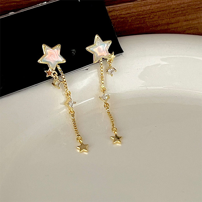1 Pair Fairy Style Simple Style Pentagram Plating Inlay Copper Zircon Drop Earrings