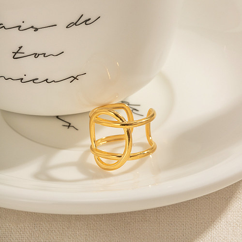 IG denomina anéis abertos banhados a ouro 18K de aço inoxidável oval de estilo simples a granel