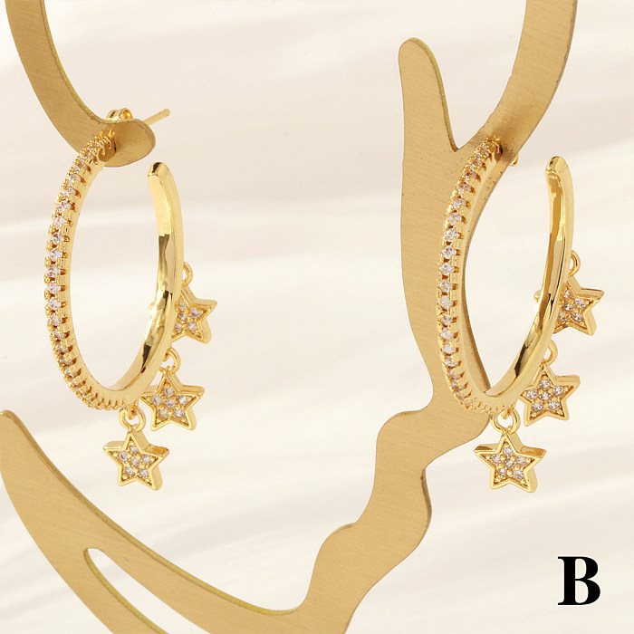 1 Pair Vintage Style Exaggerated Cross Heart Shape Butterfly Plating Inlay Copper Zircon 18K Gold Plated Drop Earrings