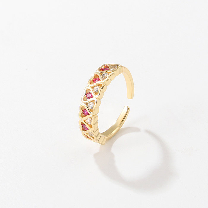 Fashion Heart Shape Copper Open Ring Plating Inlaid Zircon Zircon Copper Rings