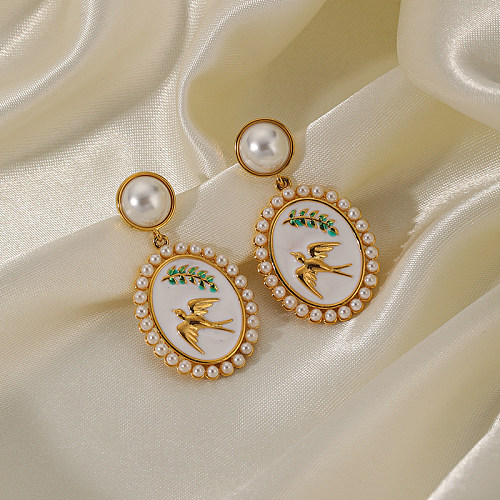 1 Pair Simple Style Rose Flower Plating Inlay Copper Pearl 18K Gold Plated Drop Earrings