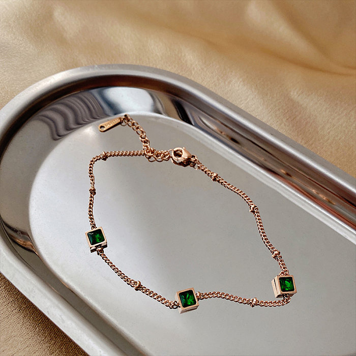 Bracelet de cheville de bracelets de pierres précieuses artificielles d'incrustation en acier de titane carré de mode