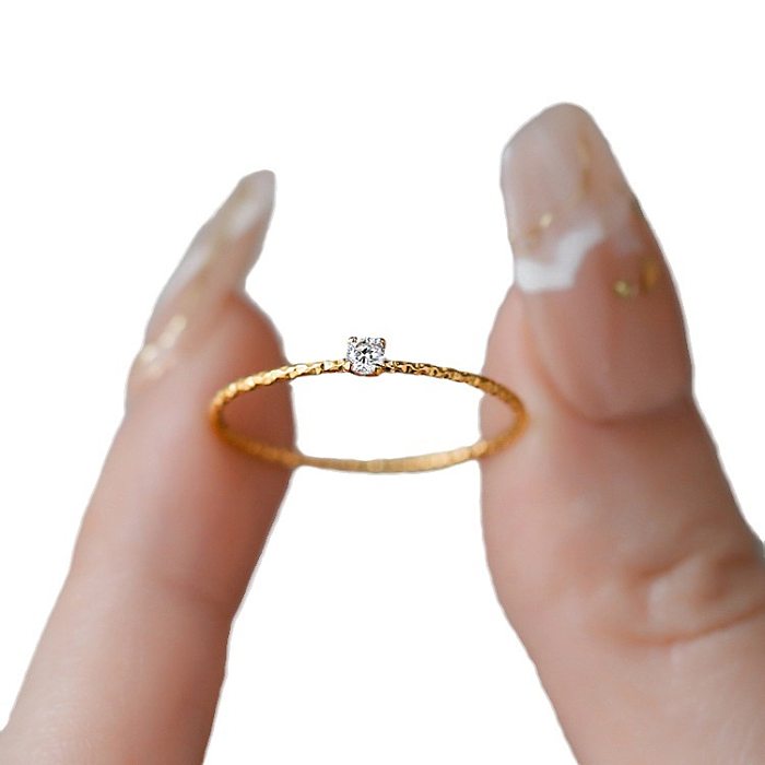 Simple Style Solid Color Titanium Steel Plating Pleated Inlay Zircon Rings