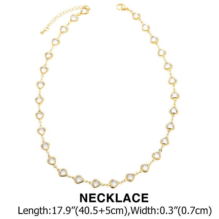 Elegante Herzform-Verkupferungs-Inlay-Zirkon-Armband-Halskette mit 18-Karat-Vergoldung