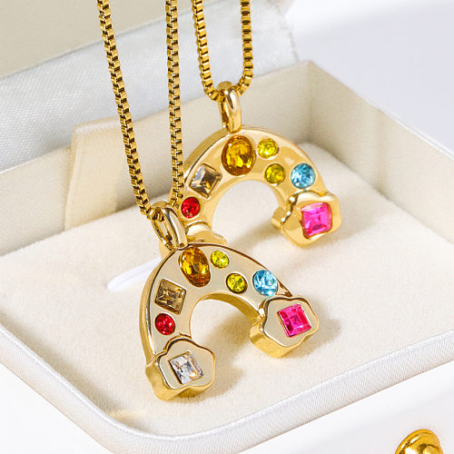 Simple Style Streetwear Rainbow Copper Plating Inlay Zircon 18K Gold Plated Pendant Necklace