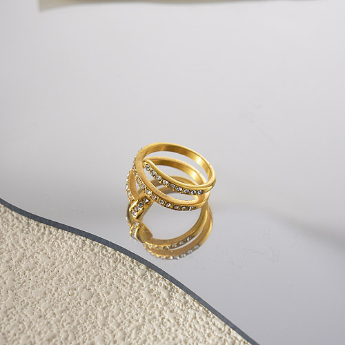 Atacado estilo simples cor sólida chapeamento de aço inoxidável incrustado anéis de diamante banhados a ouro