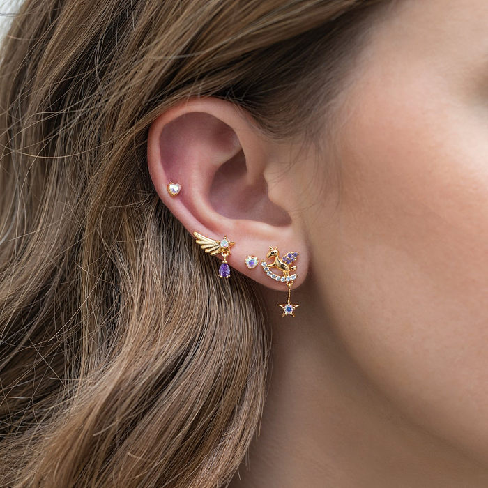 Fashion Animal Brass Ear Studs Gem Copper Earrings