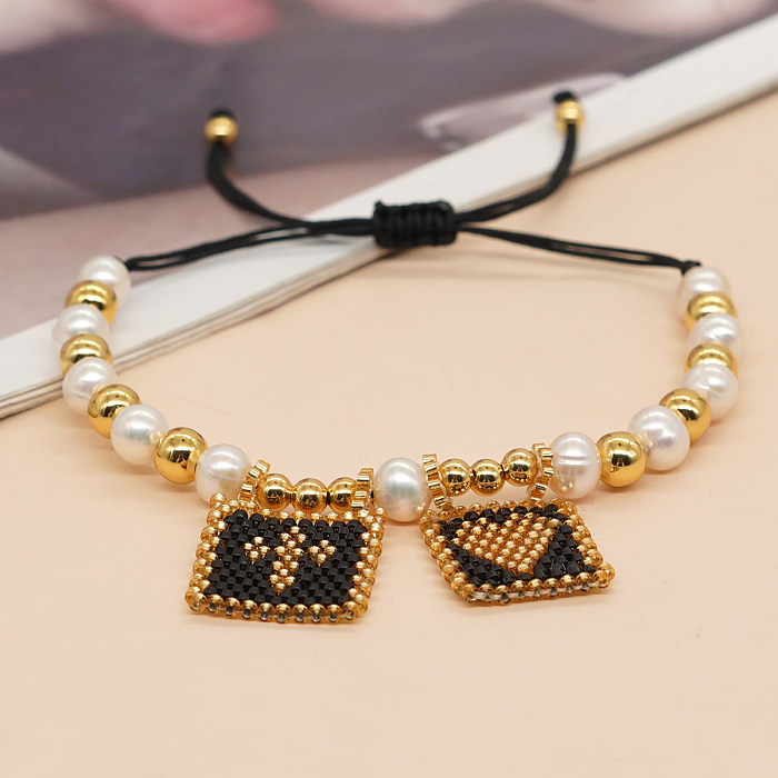 Classic Style Cross Heart Shape Eye Glass Copper Beaded Braid Bracelets