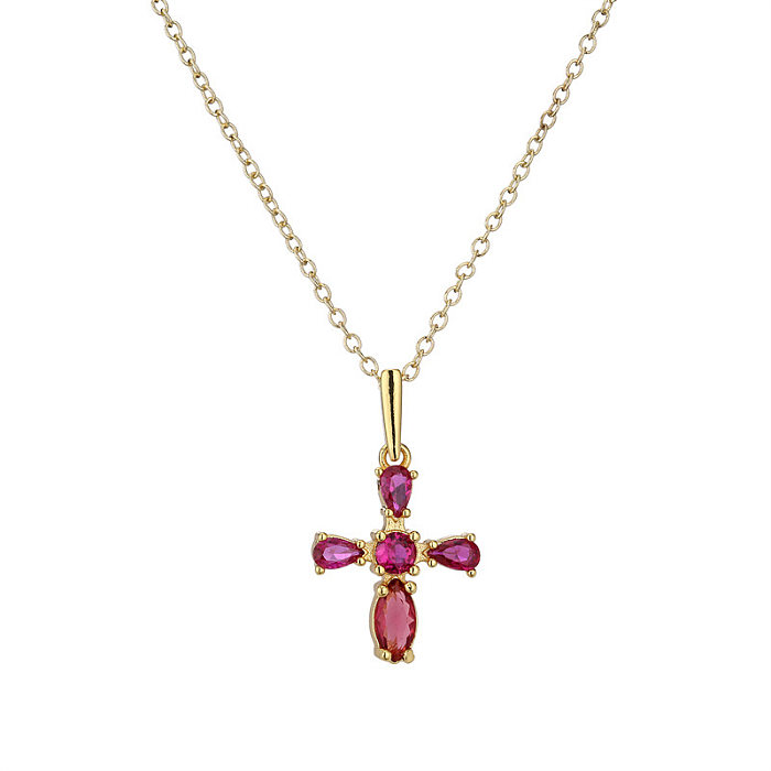 Fashion Cross Copper Inlay Zircon Pendant Necklace 1 Piece