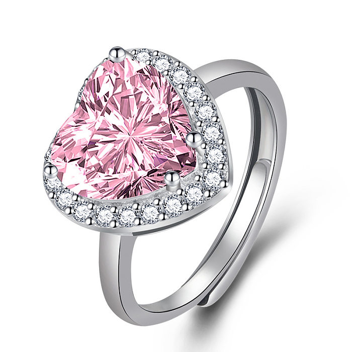 Fashion Heart-Shaped Zircon Copper Ring Female Diamond Jewelry