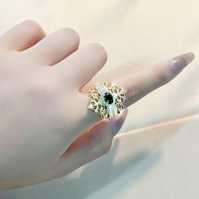 Elegant Glam Shiny Geometric Copper Plating Inlay Zircon White Gold Plated Gold Plated Rings