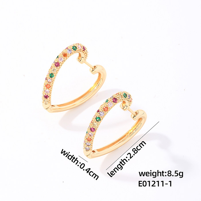 1 Pair Sweet Shiny Heart Shape Plating Inlay Copper Zircon White Gold Plated Gold Plated Earrings