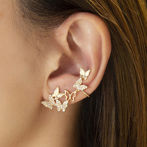 1 peça moda borboleta cobre incrustação de pedras preciosas artificiais clipes de orelha