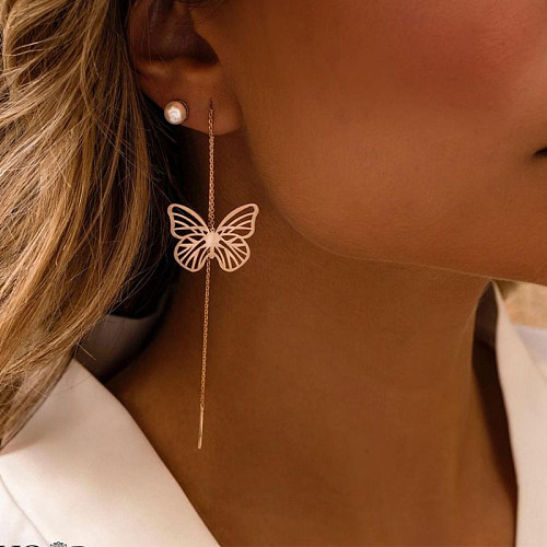 Mode Schmetterling Kupfer vergoldet Zirkon Ohr Linie 1 Paar