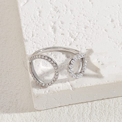 Elegant Classic Style Geometric Copper Asymmetrical Plating Inlay Zircon 14K Gold Plated Open Rings