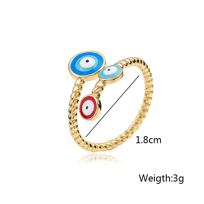 Fashion Copper Plating Real Gold Drop Oil Eyes Geometric Open Ring
