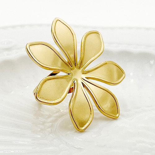حلقات مفتوحة مطلية بالذهب من الفولاذ المقاوم للصدأ على شكل زهرة حلوة أنيقة