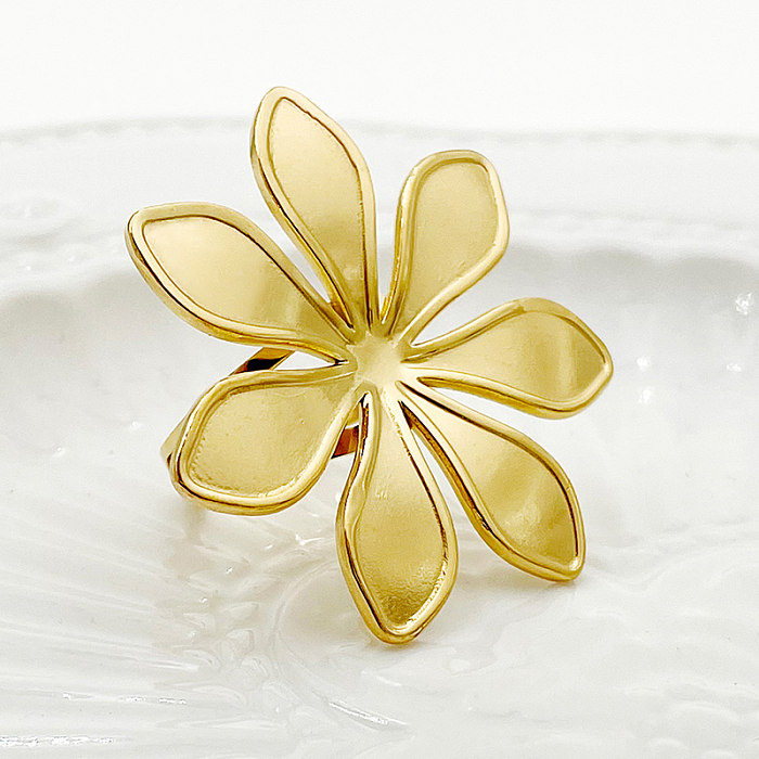 Elegant Sweet Flower Stainless Steel Plating Gold Plated Open Rings