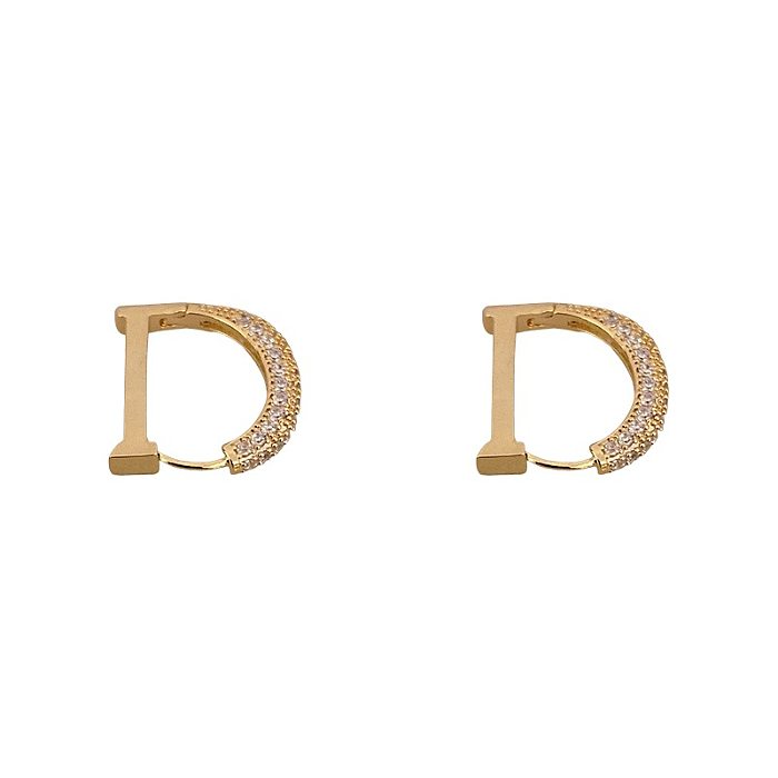 1 Pair Fashion Letter Copper Inlay Zircon Earrings