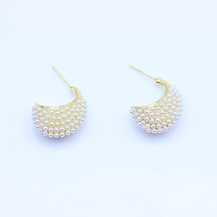 1 Pair Simple Style C Shape Inlay Copper Pearl Ear Studs