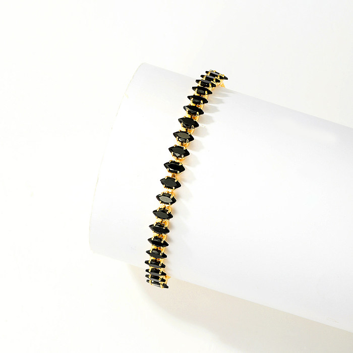 Elegant Luxurious Simple Style Rhombus Copper Plating Inlay Zircon 18K Gold Plated Bracelets