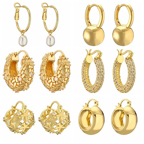 1 Pair Streetwear Geometric Plating Inlay Copper Zircon Gold Plated Hoop Earrings Drop Earrings Ear Studs
