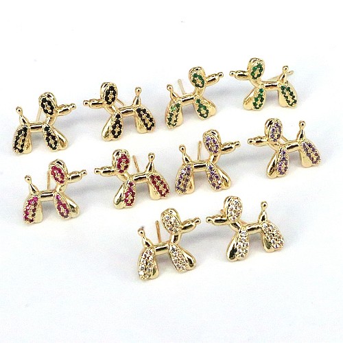 1 Pair Cute Retro Dog Plating Inlay Copper Zircon Gold Plated Ear Studs