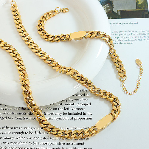 Rock estilo moderno estilo legal cor sólida chapeamento de aço titânio banhado a ouro 18K colar de pulseiras unissex