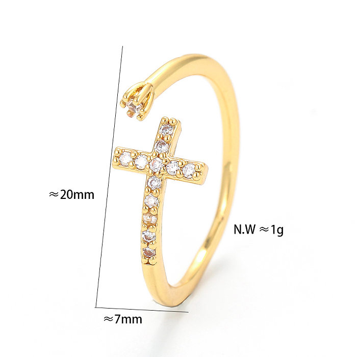 Fashion Simple Open Cross Inlaid Zircon Copper Ring Wholesale jewelry