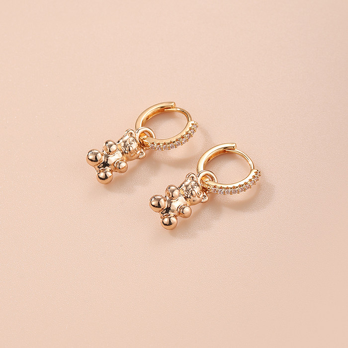 1 Pair INS Style Animal Bear Copper Plating Inlay Zircon Gold Plated Drop Earrings