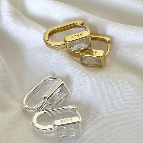 1 Paar schlichte, rechteckige Ohrringe mit Inlay-Kupfer-Zirkon-Vergoldung und 14-Karat-Vergoldung