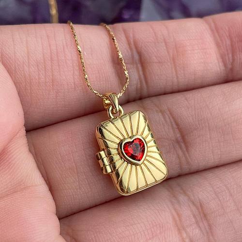 1 pieza de collar con colgante de circón con incrustaciones de cobre rectangulares en forma de corazón Retro