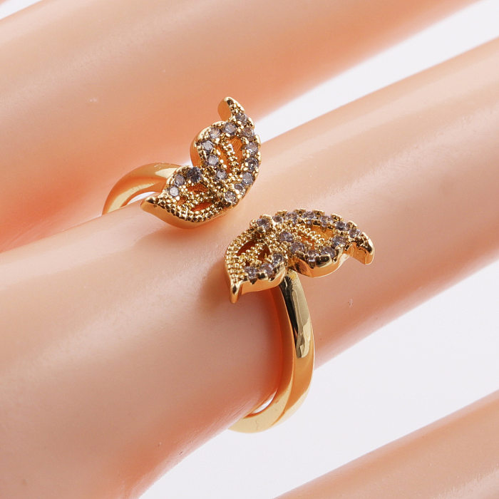 Fashion Butterfly Cross Open Zircon Copper Rings Wholesale