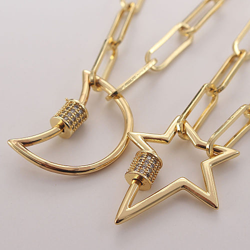 Hip-Hop Style Simple étoile lune cuivre plaqué or Zircon pendentif collier en vrac