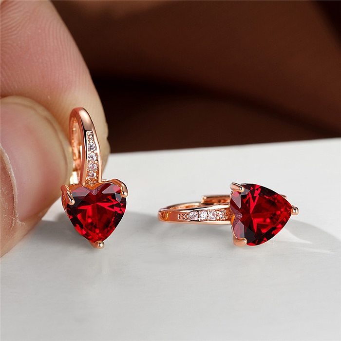 Fashion Heart Shape Copper Plating Inlay Zircon Hoop Earrings 1 Pair