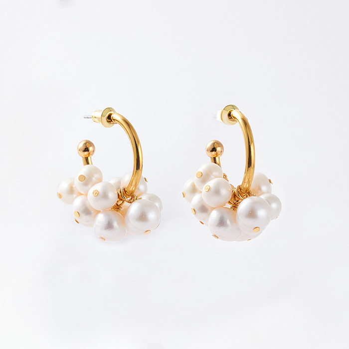 1 Pair Fashion C Shape Artificial Pearl Brass Patchwork Plating Earrings