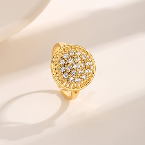 Modern Style Simple Style Korean Style Round Copper Plating Inlay Zircon 18K Gold Plated Rings