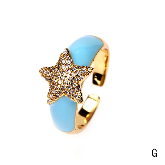 Wholesale Jewelry Star Opening Dripping Oil Copper Ring jewelry