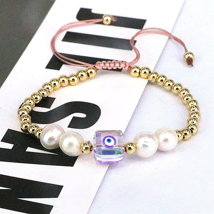 Mode Oeil du Diable Cuivre Perlé Plaqué Or Cristal Artificiel Perles Artificielles Bracelets 1 Pièce
